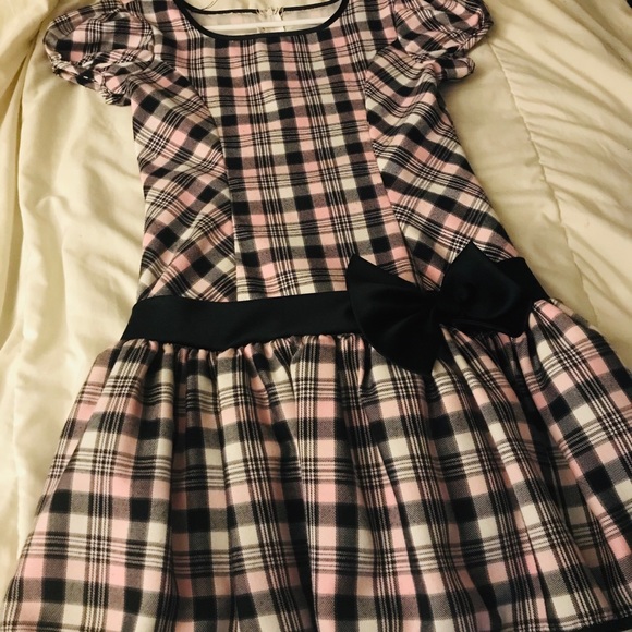Girls Bow Attached Pale Pink & Black Dress - Picture 2 of 6